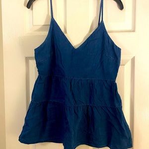 Size M denim, strappy, tiered top from Old Navy. Worn twice, smoke-free home!
